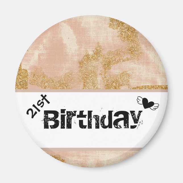 *~* Vintage Pink Gold Glitter Golden -  Distressed Magnet (Front)