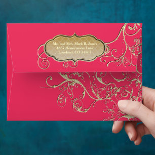 Vintage Pink Gold Swirl Wedding Envelopes