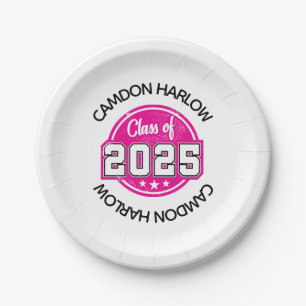 Vintage Pink Graduate Name Paper Plate