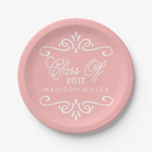 Vintage Pink Graduation Party Paper Plate