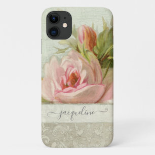 Vintage Pink Gray Painted Rose Floral w Pattern Case-Mate iPhone Case