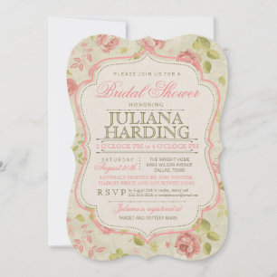 Vintage Pink Green Floral Bridal Shower Invitation