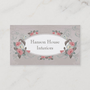 Vintage Pink Green Grey Trumpet Vine Flowers Business Card