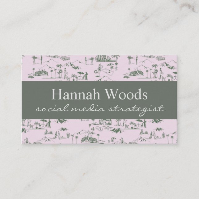 Vintage Pink Green Hollywood Hills Toile Business Card (Front)