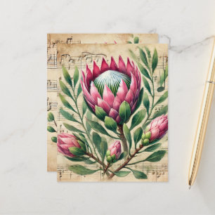 Vintage Pink & Green Protea Sheet Music Scrapbook