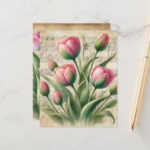 Vintage Pink & Green Tulips Sheet Music Scrapbook