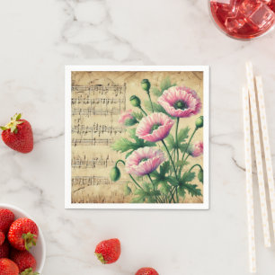 Vintage Pink & Green Watercolour Poppies Découpage Napkin