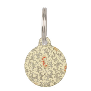 Vintage Pink Grey Artwork Botanical Floral Pet Tag