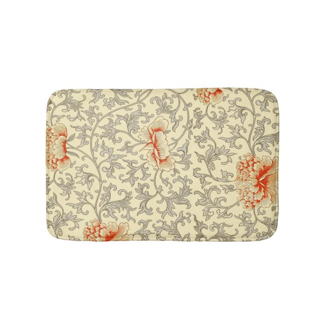 Vintage Pink Grey Botanical Floral Bath Mat (Front)