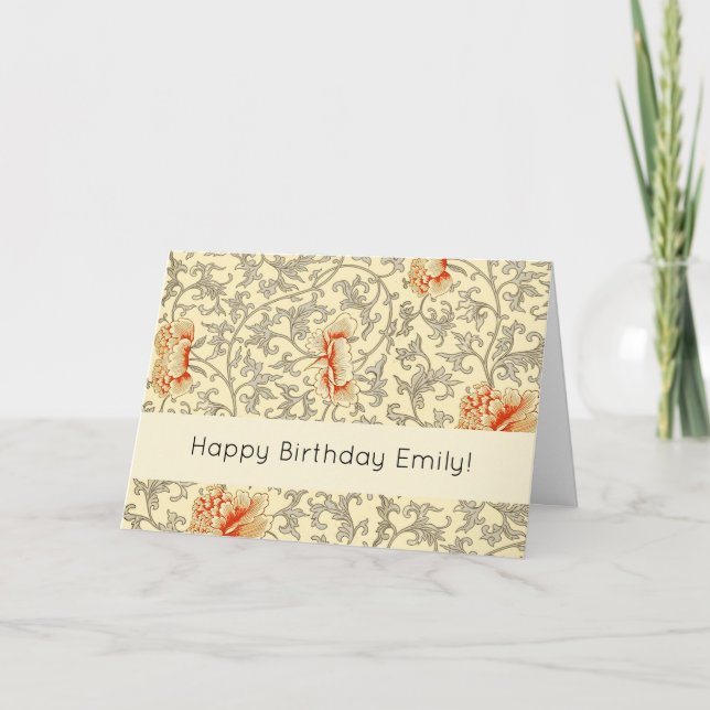 Vintage Pink Grey Botanical Floral Card (Front)