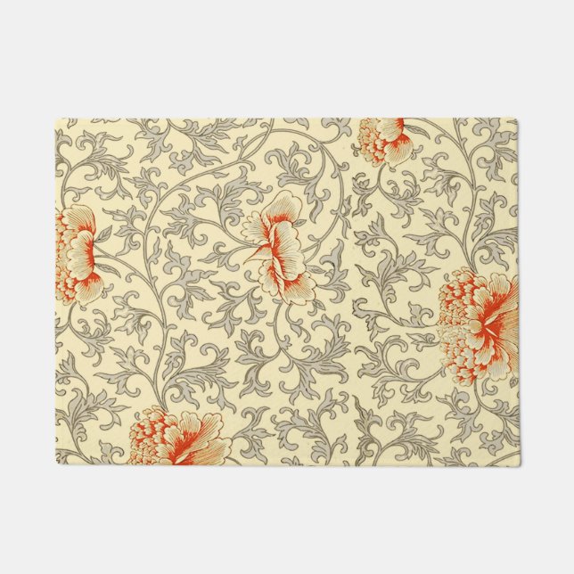 Vintage Pink Grey Botanical Floral Doormat (Front)