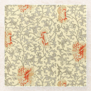 Vintage Pink Grey Botanical Floral Glass Coaster