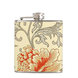 Vintage Pink Grey Botanical Floral Hip Flask