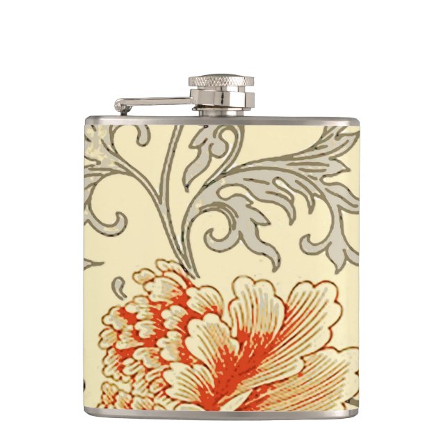 Vintage Pink Grey Botanical Floral Hip Flask (Front)