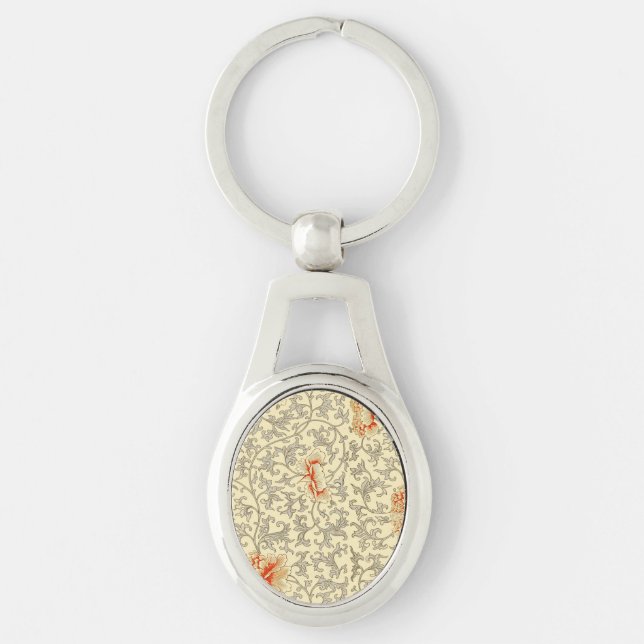 Vintage Pink Grey Botanical Floral Key Ring (Front)