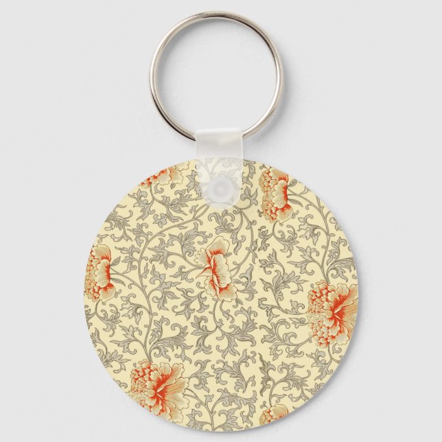 Vintage Pink Grey Botanical Floral Key Ring (Front)