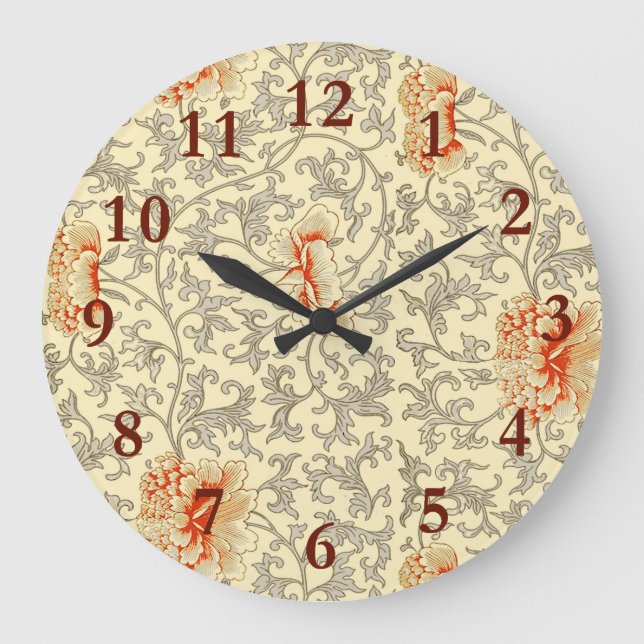 Vintage Pink Grey Botanical Floral Large Clock (Front)