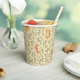 Vintage Pink Grey Botanical Floral Paper Cups