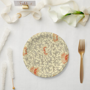 Vintage Pink Grey Botanical Floral Paper Plate