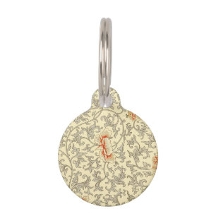 Vintage Pink Grey Botanical Floral Pet Tag