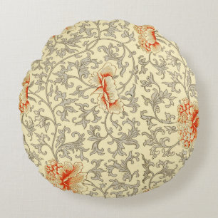Vintage Pink Grey Botanical Floral Round Cushion
