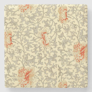 Vintage Pink Grey Botanical Floral Stone Coaster