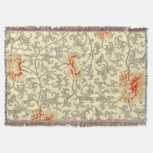 Vintage Pink Grey Botanical Floral Throw Blanket