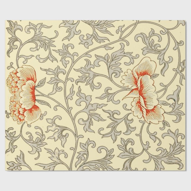 Vintage Pink Grey Botanical Floral Wrapping Paper (Flat)