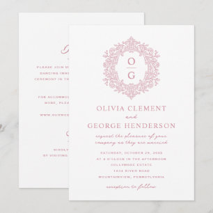 Vintage Pink Heirloom Crest Wedding Invitation
