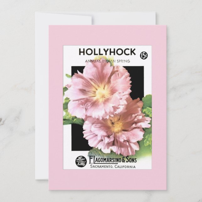 Vintage Pink Hollyhock Seed Packet Invitation (Front)