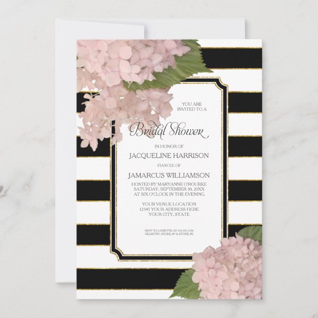 Vintage Pink Hydrangea Classy Modern Bridal Shower Invitation (Front)