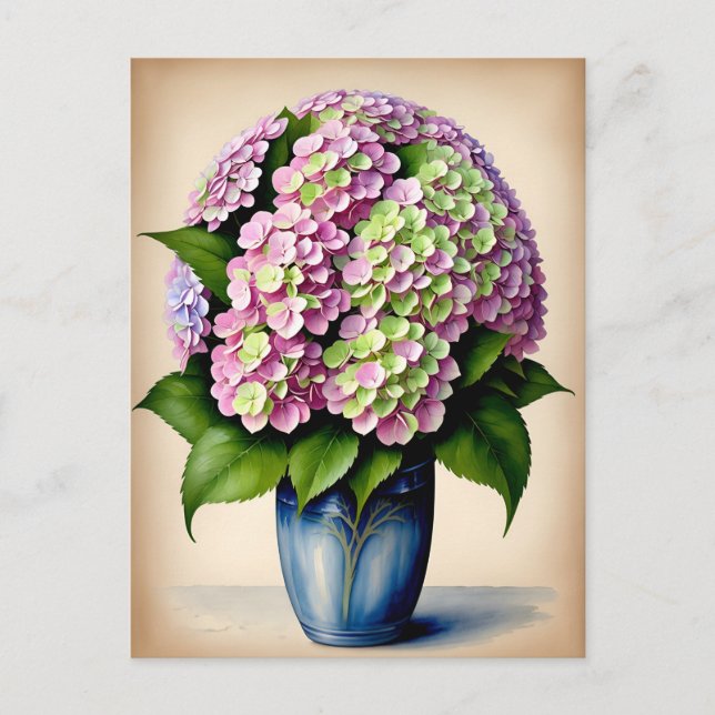 Vintage Pink Hydrangea Flower Postcard (Front)