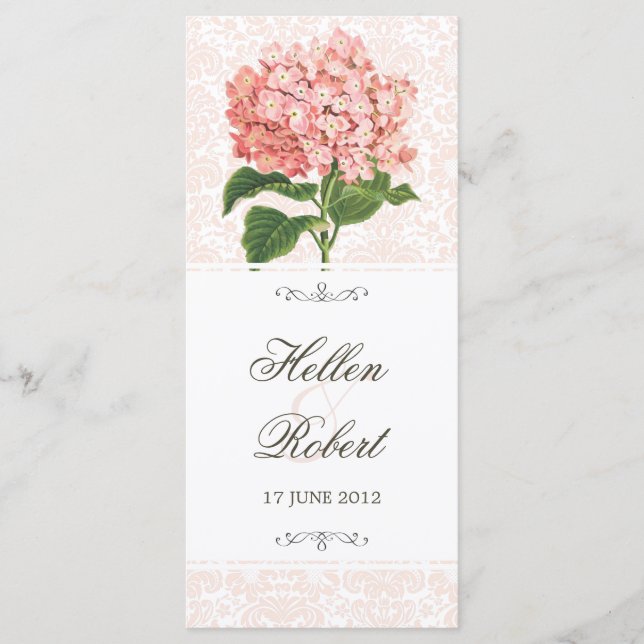 Vintage Pink Hydrangea Wedding Ceremony Program Programme (Front)