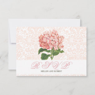 Vintage Pink Hydrangea Wedding RSVP Card