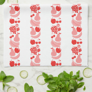 Vintage Pink Kitchen Fruit Stripes Grandmacore Tea Towel