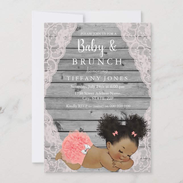Vintage Pink Lace Rustic Baby Brunch Invite (Front)