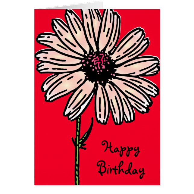 Vintage pink large daisy flower on crimson red (Front)