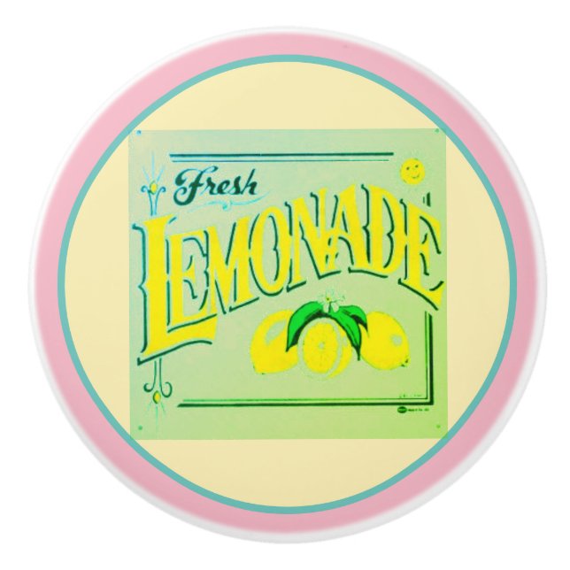 Vintage pink lemonade sign lemon fruit summer ceramic knob (Front)