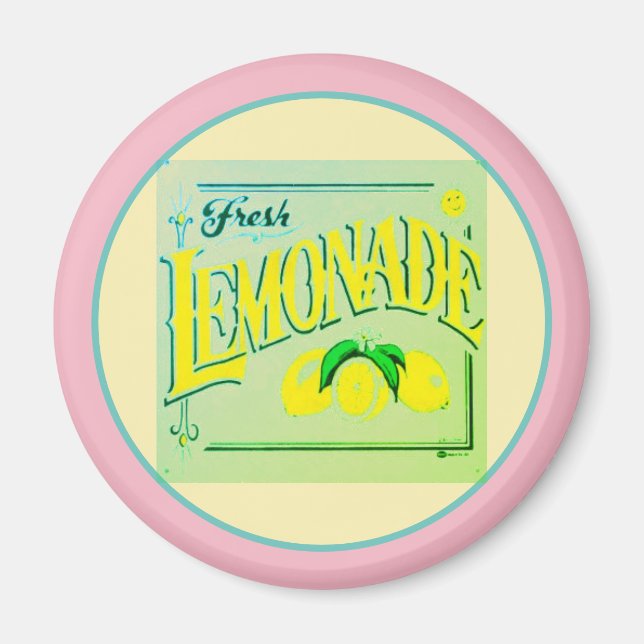 Vintage pink lemonade sign lemon fruit summer magnet (Front)