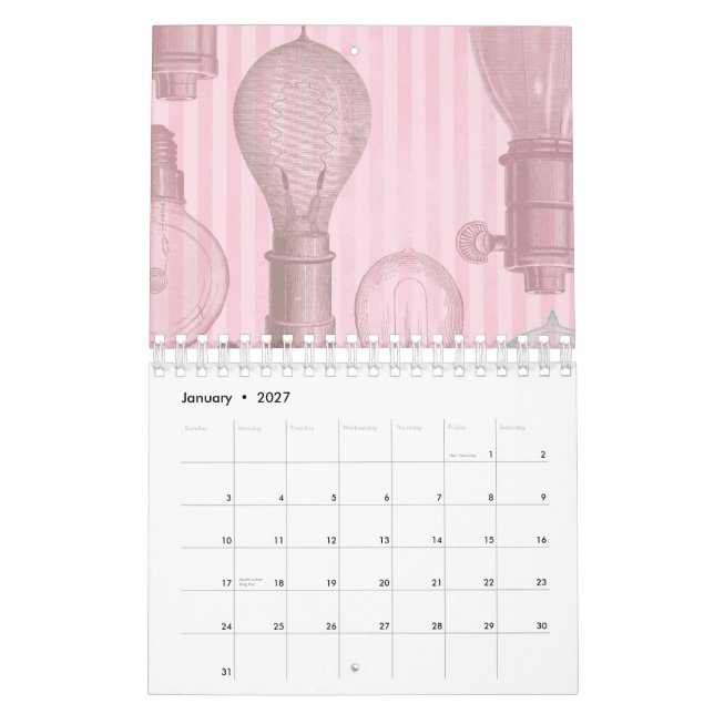 Vintage Pink Light Bulbs Retro Lovers Electrician Calendar (Jan 2027)