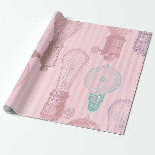 Vintage Pink Light Bulbs Retro Lovers Electrician Wrapping Paper