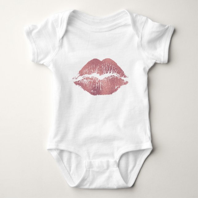 Vintage pink lip imprint, rose gold. baby bodysuit (Front)