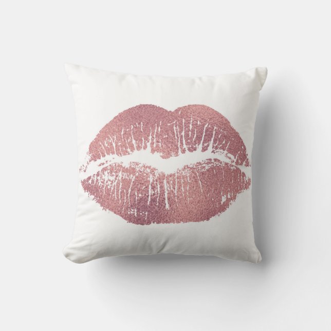 Vintage pink lip imprint, rose gold. cushion (Front)