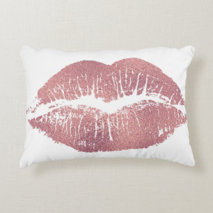Vintage pink lip imprint, rose gold. decorative cushion