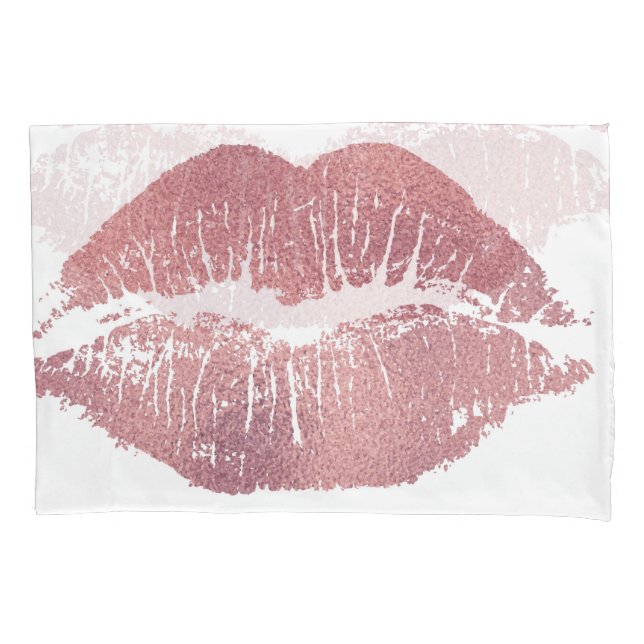 Vintage pink lip imprint, rose gold. pillowcase (Front)
