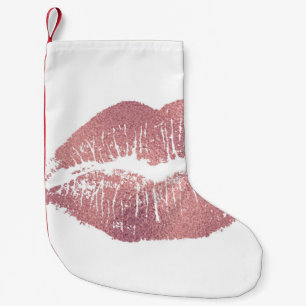 Vintage pink lip imprint, rose gold. small christmas stocking