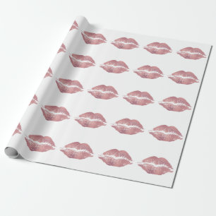 Vintage pink lip imprint, rose gold. wrapping paper