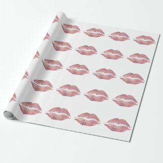 Vintage pink lip imprint, rose gold. wrapping paper