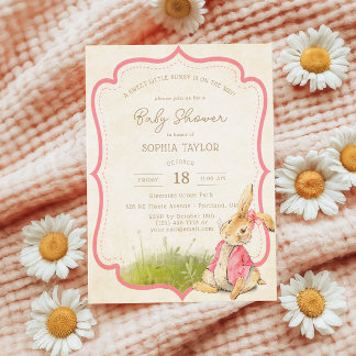 Vintage Pink Little Bunny Girl Baby Shower Invitation