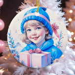 Vintage Pink Little Girl Christmas Personalised Ceramic Tree Decoration<br><div class="desc">Pretty little vintage girl holding a gift box retro nostalgic vibe Christmas ornament for those who like an old-fashioned Christmas.</div>